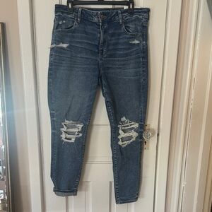 American Eagle Outfitters Dark Blue Distressed Skinny Jeans